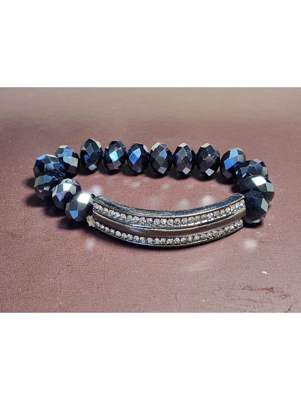 Costume Jewelry Stretch Bracelet with Beads (Blue Purple Black Silver Crystal)